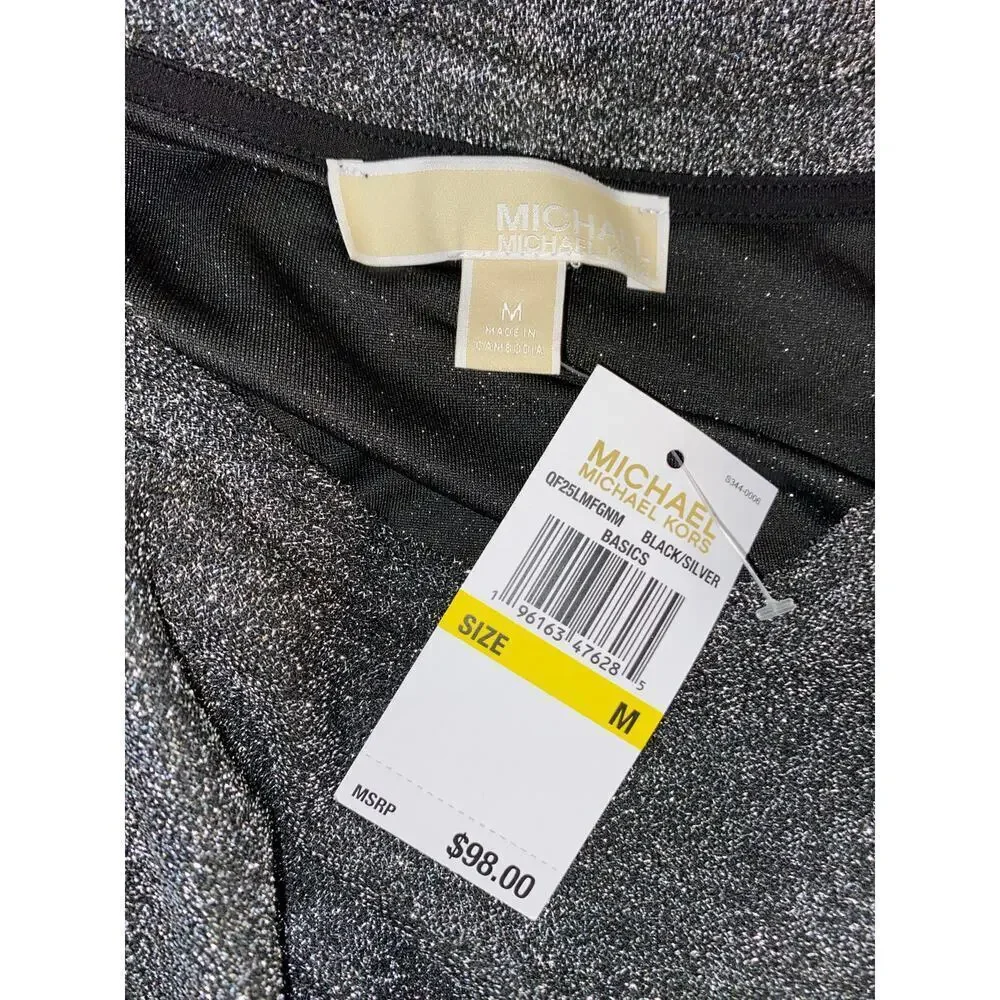 NWT Michael Kors size Medium $98 Black Silver Open Shoulder Blouse with Stretch